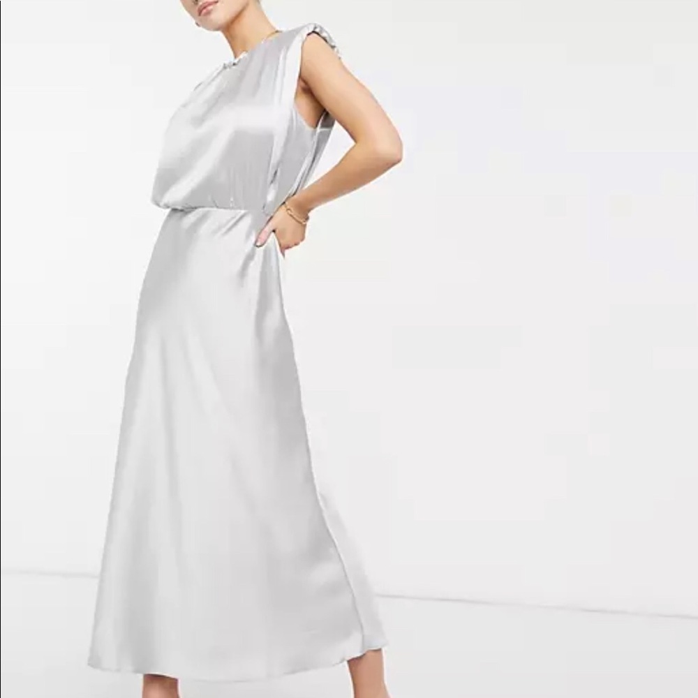 NWT ASOS Sleeveless Satin Midi Dress in Silver